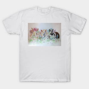 Rabbits Three Cute Bunnies Watercolour T-Shirt